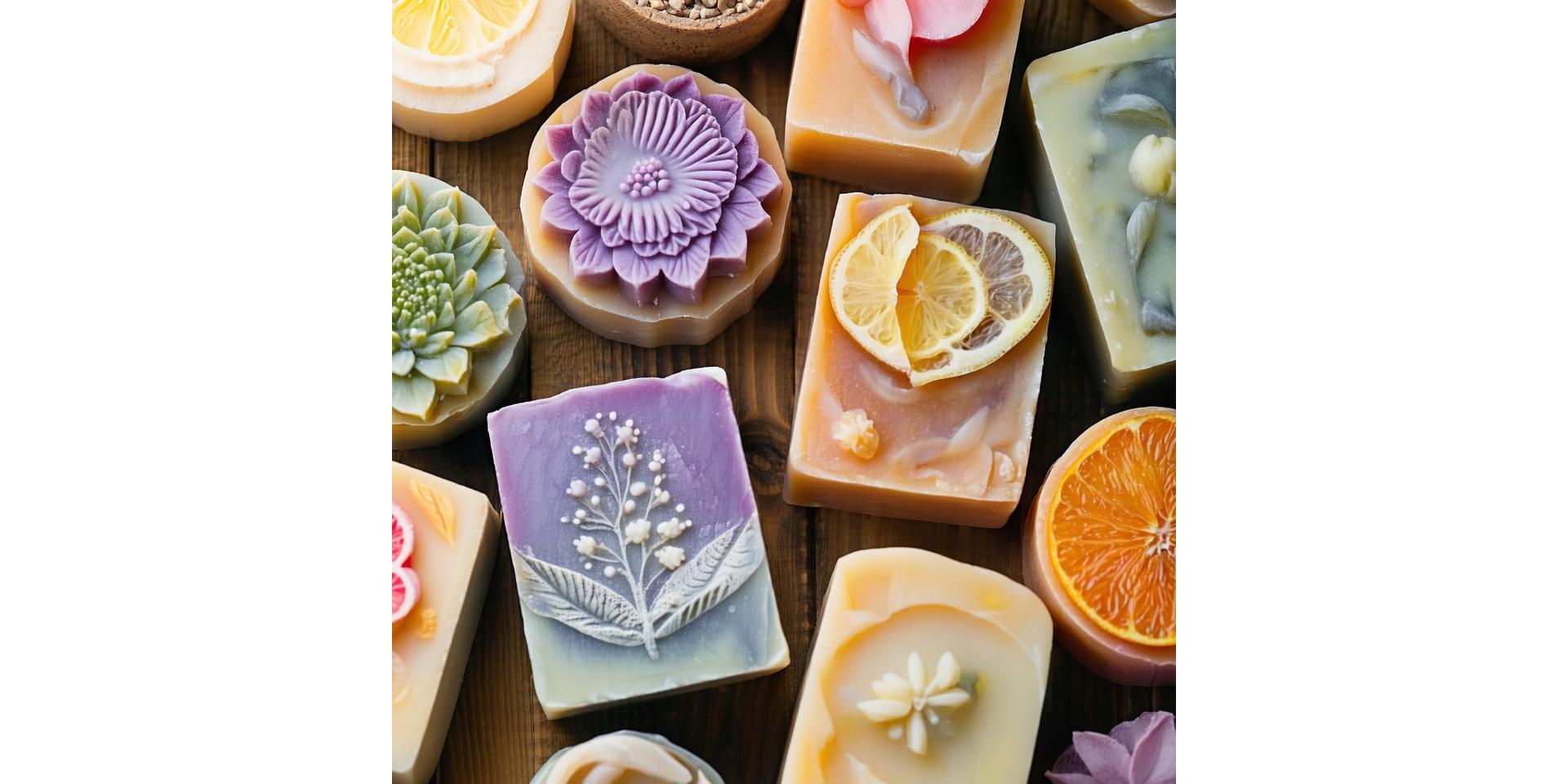 Selección de jabones artesanales en diferentes colores y texturas