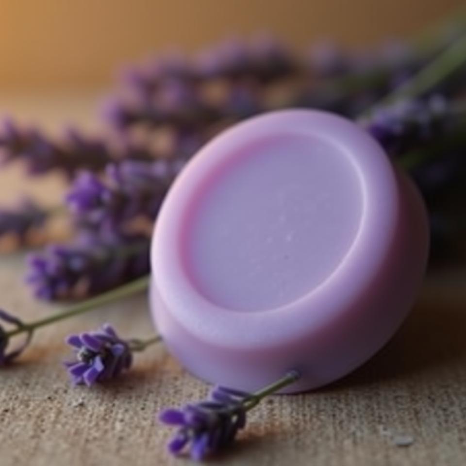 Jabón de lavanda lila con ramitas de lavanda seca