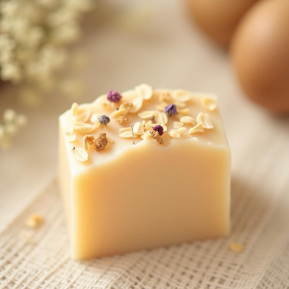 Jabón beige con avena y flores secas